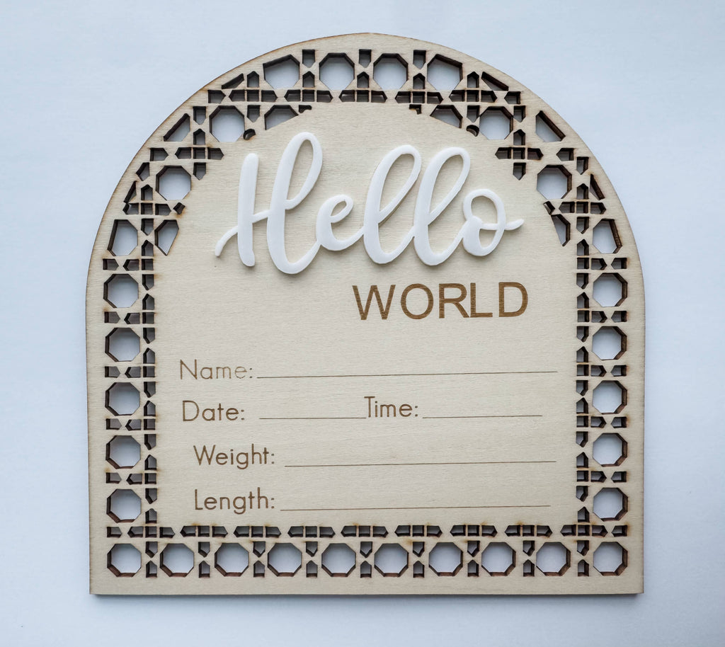 Hello World Arch Birth Announcement Sign