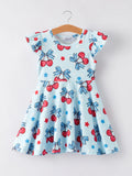 4th of July Bow Cherry Stars Print Girls Dress